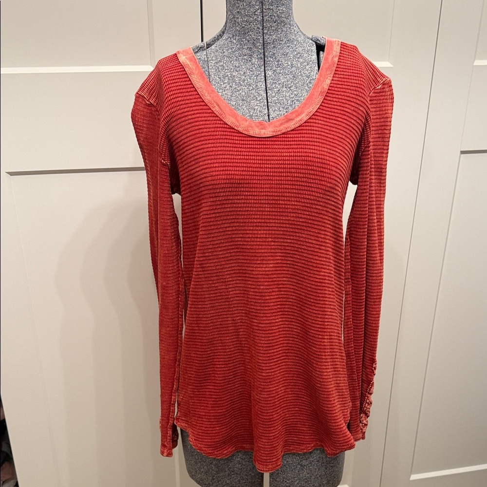 BraeveElegant TerraCotta Thermal and Embroidered, Long Sleeve Top